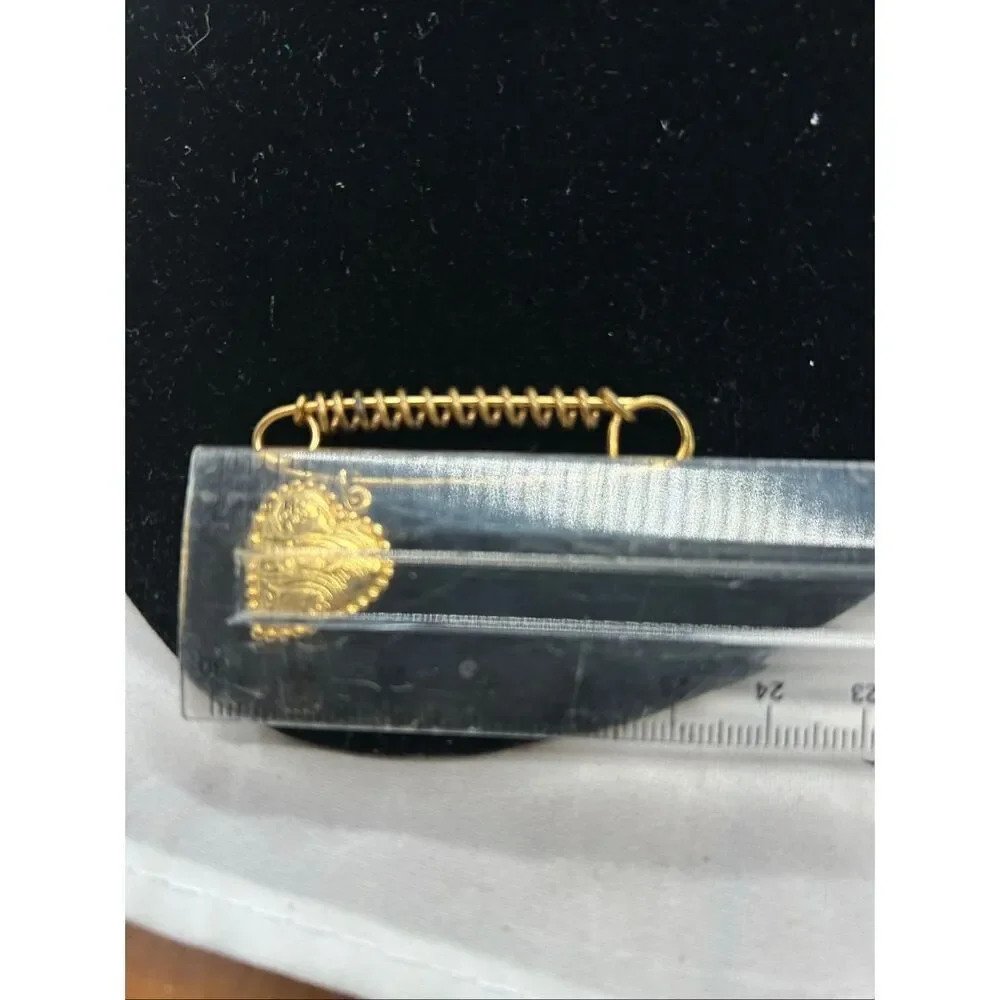Vintage Gold-Tone Heart Charm Safety Pin Brooch Romantic Coquette